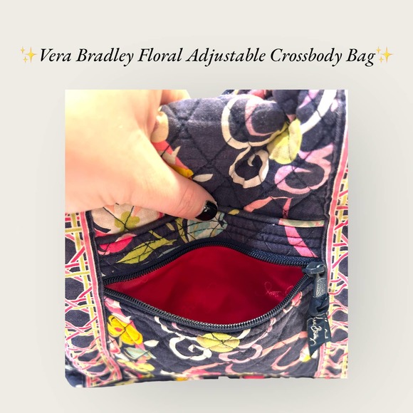 ✨Vera Bradley Adjustable Floral Crossbody Bag in Navy Blue✨ - Picture 4 of 9